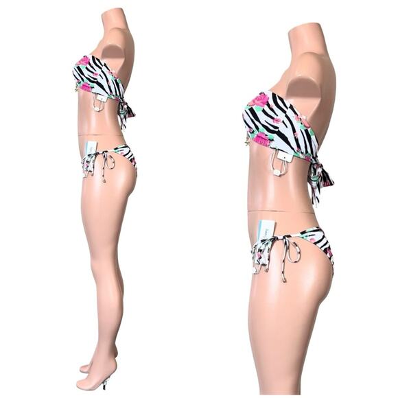 Beach Bunny Bethany Bandeau & Constance Tie Side Bottom - Zebra Rose SZ XL $190 - Picture 4 of 14
